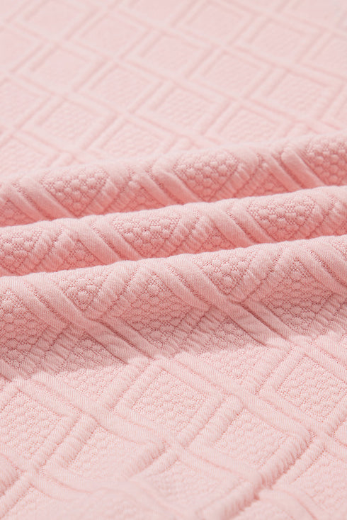 Quilted Texture Short Sleeve Half Zip Pullover