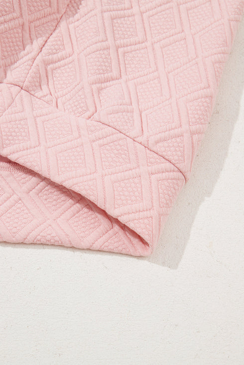 Quilted Texture Short Sleeve Half Zip Pullover