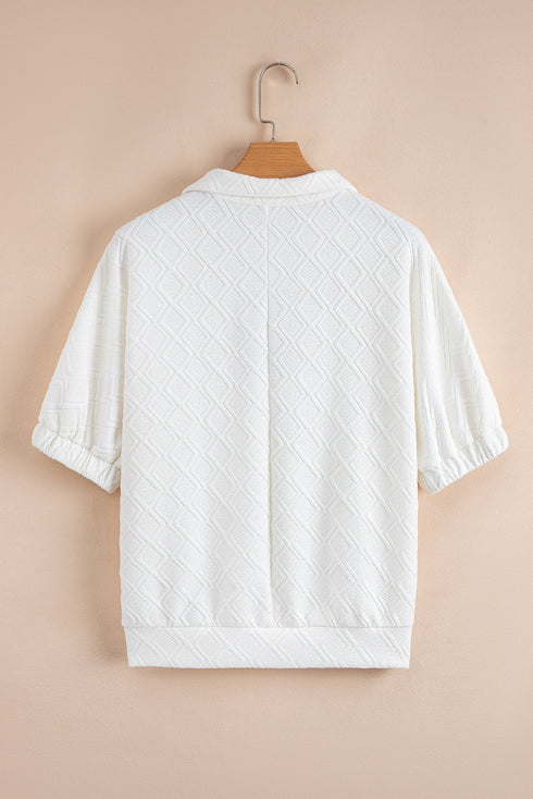 Quilted Texture Short Sleeve Half Zip Pullover