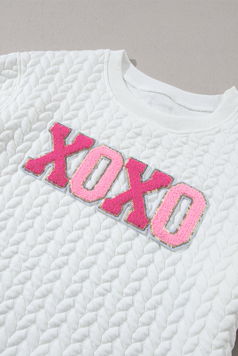 Quilted Texture XOXO Graphic Print Crew Neck Pullover Sweatshirt
