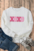 Quilted Texture XOXO Graphic Print Crew Neck Pullover Sweatshirt
