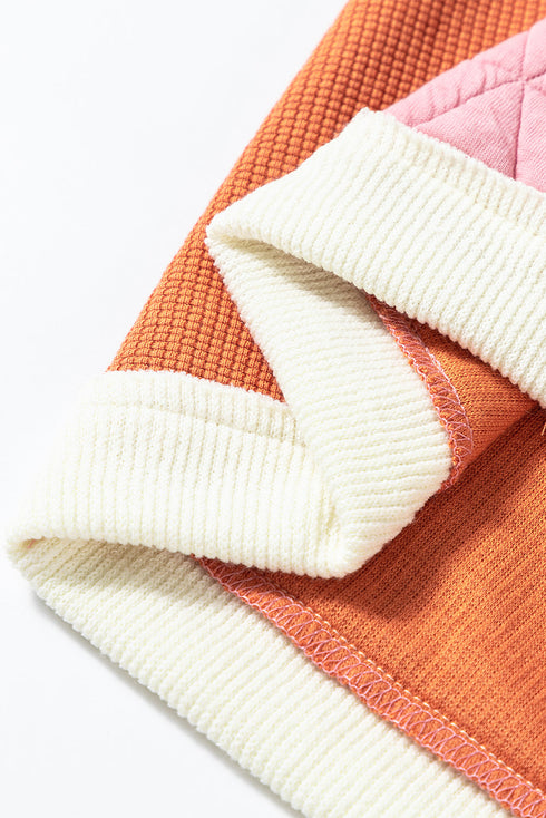 Quilted Textured Patchwork Loose Fit Hooded Jacket