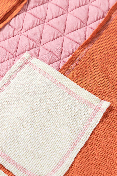 Quilted Textured Patchwork Loose Fit Hooded Jacket