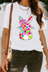 Rabbit Graphic Polka Dot Bow Crew Neck Tee