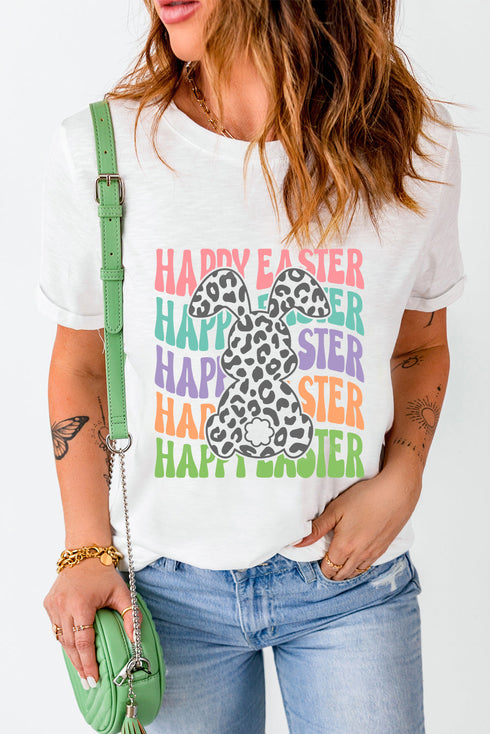 Rabbit Graphic Print Crew Neck Short Sleeve Tee