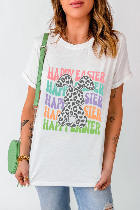 Rabbit Graphic Print Crew Neck Short Sleeve Tee