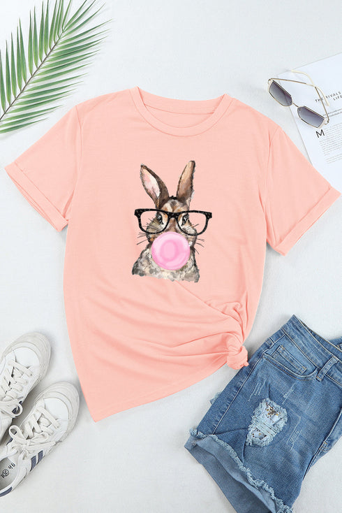 Rabbit Graphic Print Crew Neck Short Sleeve Tee
