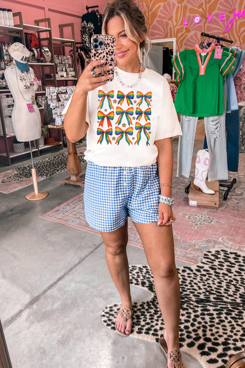 Rainbow Bows And Stars Graphic Print Casual Short Sleeve Tee Shirt