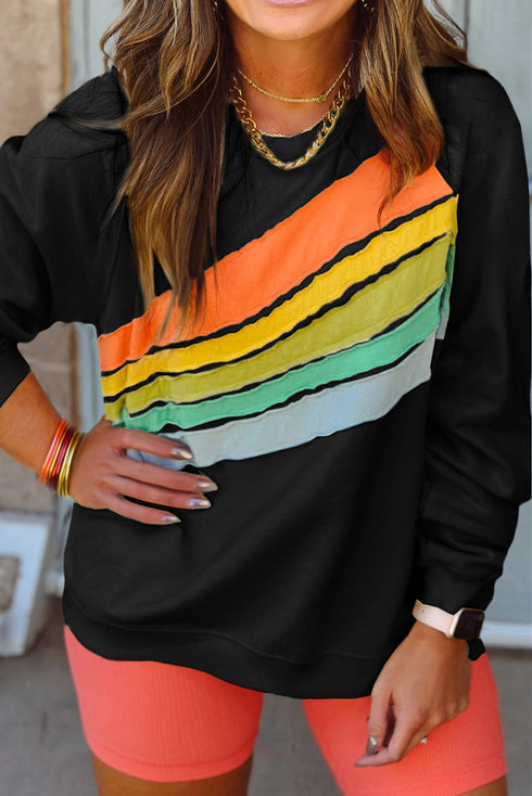 Rainbow Raglan Sleeve Crew Neck Plus Size Sweatshirt