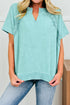 Raw Cut Notched Neck Lace Patchwork Mineral Wash Tee