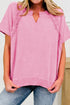 Raw Cut Notched Neck Lace Patchwork Mineral Wash Tee