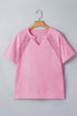 Raw Cut Notched Neck Lace Patchwork Mineral Wash Tee