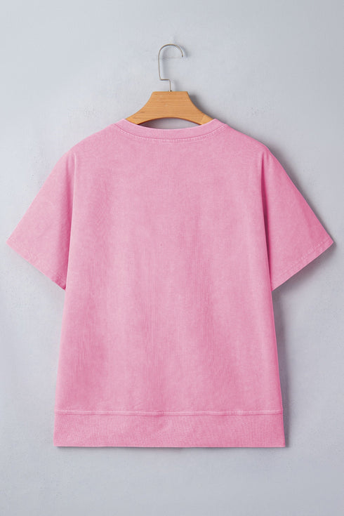 Raw Cut Notched Neck Lace Patchwork Mineral Wash Tee