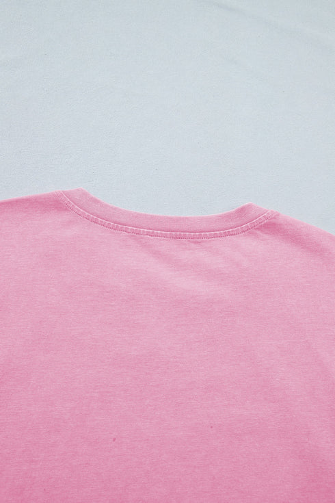 Raw Cut Notched Neck Lace Patchwork Mineral Wash Tee