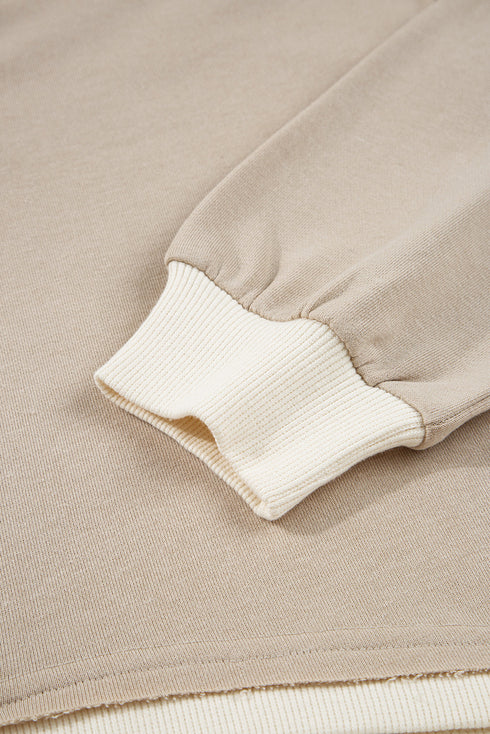 Raw Edge Color Block Patchwork Crew Neck Cropped Pullover Skirt Set