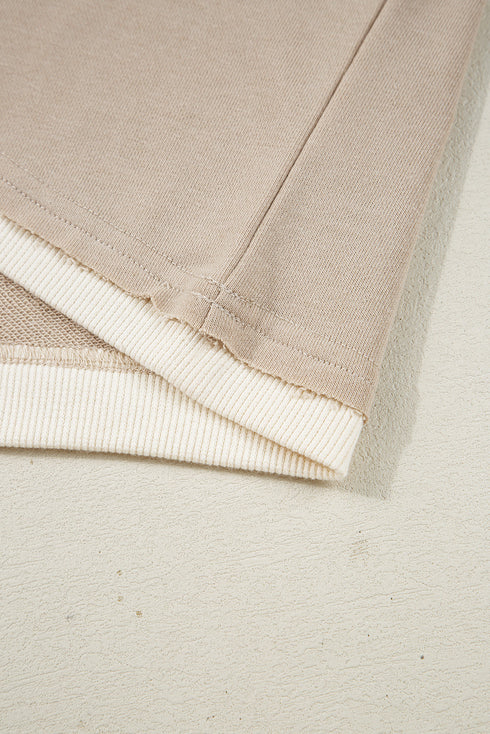 Raw Edge Color Block Patchwork Crew Neck Cropped Pullover Skirt Set