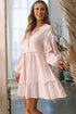 Raw Edge Crinkle Gauze Bishop Sleeve Dress