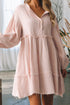 Raw Edge Crinkle Gauze Bishop Sleeve Dress