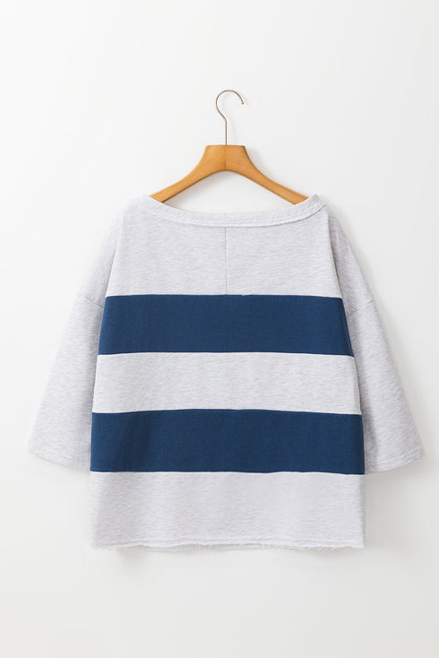 Raw Edge Exposed Seam Striped Long Sleeve Top