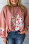 Raw Edge Flower Applique Contrast Inset Sleeve Drop Shoulder Crewneck Sweatshirt