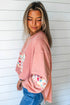 Raw Edge Flower Applique Contrast Inset Sleeve Drop Shoulder Crewneck Sweatshirt
