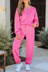 Raw Edge Half Button Pullover Jogger Pant Sets