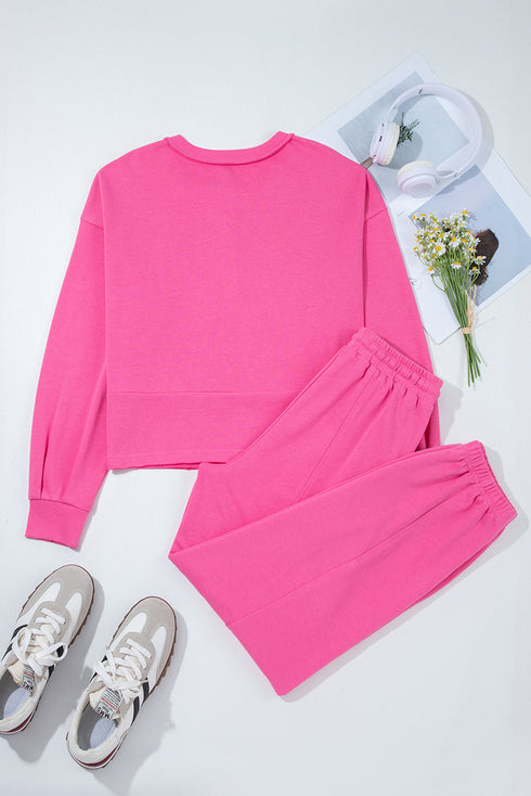 Raw Edge Half Button Pullover Jogger Pant Sets