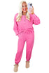 Raw Edge Half Button Pullover Jogger Pant Sets