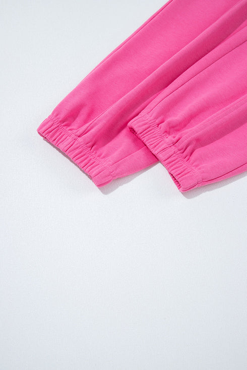 Raw Edge Half Button Pullover Jogger Pant Sets