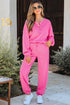 Raw Edge Half Button Pullover Jogger Pant Sets