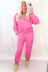 Raw Edge Half Button Pullover Jogger Pant Sets