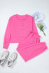 Raw Edge Half Button Pullover Jogger Pant Sets