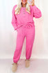 Raw Edge Half Button Pullover Jogger Pant Sets