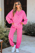 Raw Edge Half Button Pullover Jogger Pant Sets