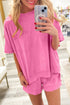 Raw Edge Patch Pocket Oversized Top And Shorts Set