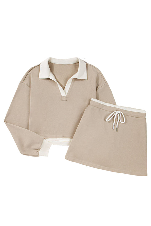 Raw Edge Patchwork Cropped Pullover Skirt Two Piece Dress