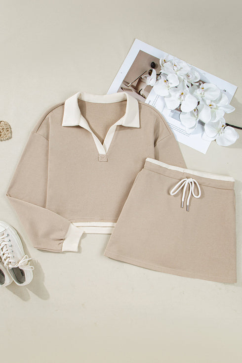 Raw Edge Patchwork Cropped Pullover Skirt Two Piece Dress