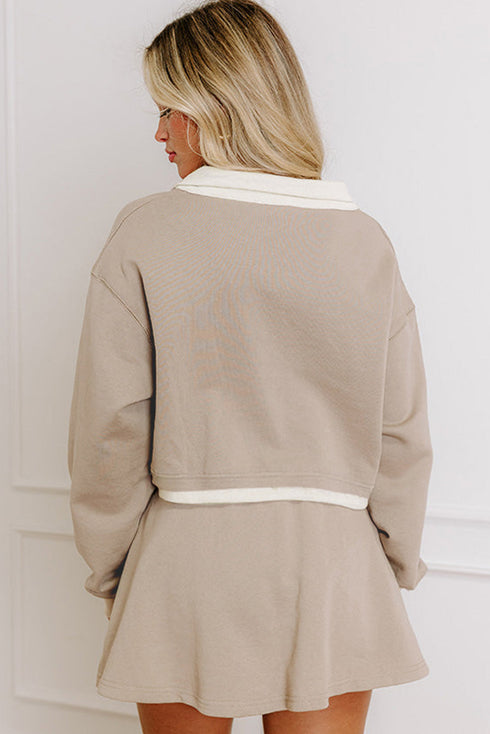 Raw Edge Patchwork Cropped Pullover Skirt Two Piece Dress
