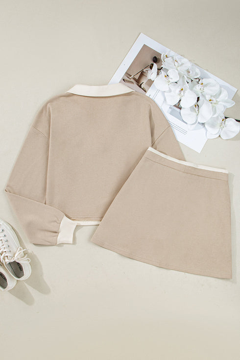 Raw Edge Patchwork Cropped Pullover Skirt Two Piece Dress