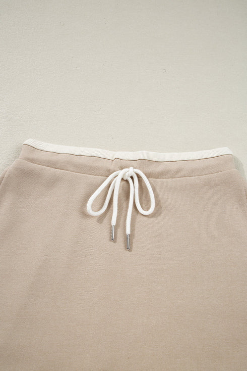 Raw Edge Patchwork Cropped Pullover Skirt Two Piece Dress