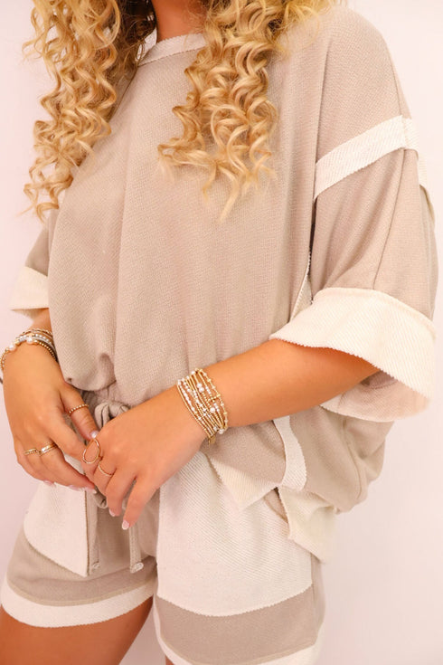 Raw Edge Patchwork Oversized Tee And Short Set