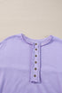 Raw Edge Sequin Sleeve Henley Pullover