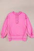 Raw Edge Sequin Sleeve Henley Pullover