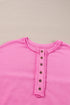 Raw Edge Sequin Sleeve Henley Pullover