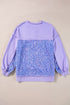 Raw Edge Sequin Sleeve Henley Pullover