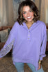 Raw Edge Sequin Sleeve Henley Pullover