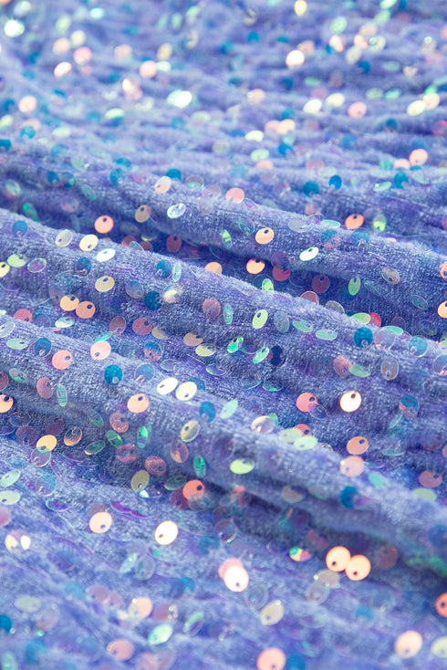 Raw Edge Sequin Sleeve Henley Pullover