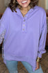 Raw Edge Sequin Sleeve Henley Pullover