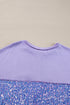 Raw Edge Sequin Sleeve Henley Pullover