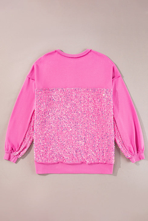 Raw Edge Sequin Sleeve Henley Pullover